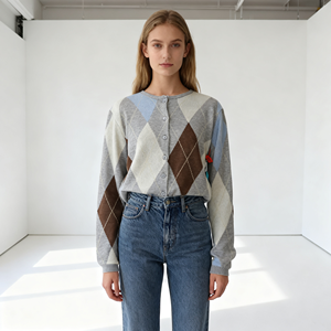 <strong>Argyle</strong> Jacquard Wool Cardigans With Buttons Women's <strong>Sweater</strong> Autumn Winter Hot-sale Wool <strong>Sweater</strong> - Product Image 1