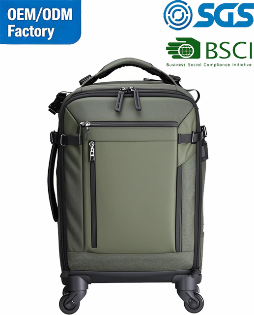 Customized Wholesale High Quality 2-in-1 Convertible Wheeled Rolling Zipper Closure Portable Camera Backpack Trolley Bag