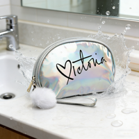 Pochette de maquillage personnalisée de luxe, brillante, résistante à l'eau, légère, à motif lettres, en cuir PU, avec fermeture éclair, sac de voyage cosmétique tendance