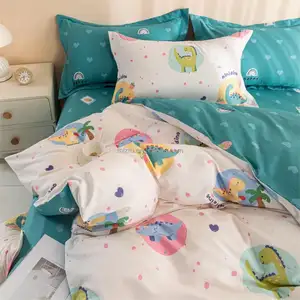 Kustom set 100% kapas seprai set kartun dinosaurus cetak selimut penutup lembaran sarung bantal selimut penutup set untuk tempat tidur anak-anak bayi