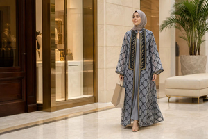 Ensemble Abaya ouverte deux pièces en polyester avec broderie et perles, vêtements islamiques pour mariage, Aïd et <span class=keywords><strong>occasions</strong></span> formelles - Product Image 6