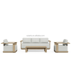 Set Divano Sezionale da Esterno per Tutte le Stagioni - Base in Teak Premium con Spessa Imbottitura in Spugna Impermeabile per Giardino, Piscina e Balcone Aperto - Product Image 2
