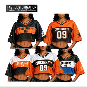 <span class=keywords><strong>Maglia</strong></span> da tifosa dei Bengals retrò a maniche corte in rete, personalizzabile con MOQ basso e consegna rapida, per donna, modello crop top da football americano. - Product Image 1