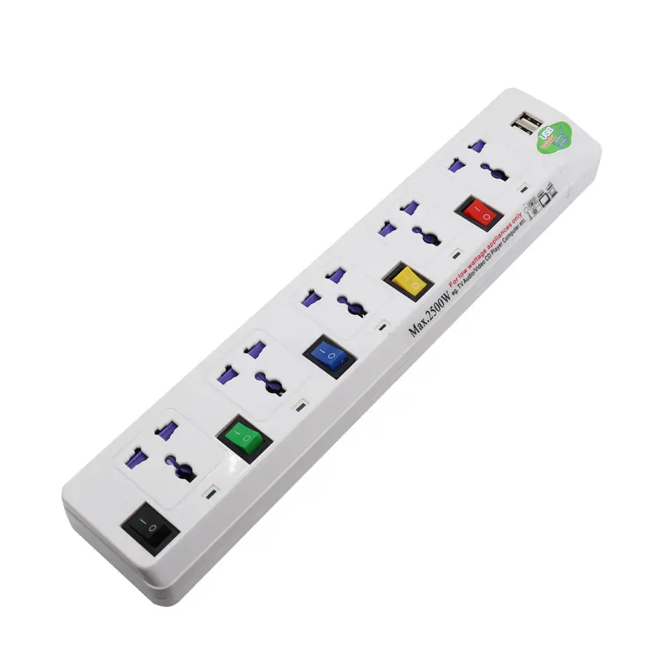high quality outdoor 6 outlet extension cord power strip 2 usb surge protector