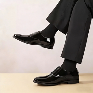 Chaussures habillées pour hommes en cuir véritable verni brillant à lacets, style britannique, respirantes et imperméables - Product Image 5
