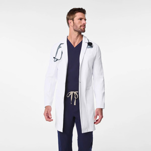 <span class=keywords><strong>Camice</strong></span> Medico Lungo da <span class=keywords><strong>Uomo</strong></span> in Poliestere Dobby Bianco, Antibatterico e Resistente al Cloro, per Uso Ospedaliero, Consegna Campione in 7 Giorni - Product Image 2