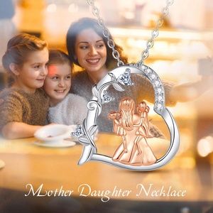 Argento Sterling 925 alta gioielli a forma di cuore collana madre figlia zircone placcato in oro rosa alla moda per il regalo della festa della mamma - Product Image 5
