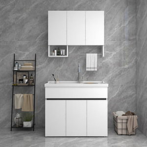 Mueble de Baño con Lavabo Integrado de Aluminio Espacial, con Lavabo Integrado, de Pie, Diseño Minimalista, Duradero - Product Image 4