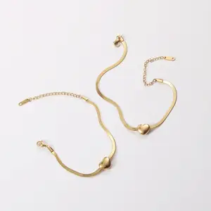 HOVANCI-pulsera de tobillo de acero inoxidable para mujer, joyería de 6mm de gama alta, PVD chapado en oro, cadena de serpiente, brazalete de corazón móvil delicado