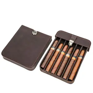 便携式雪茄盒6槽旅行皮革复古雪茄保湿盒压花标志