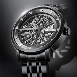 Reloj Mecánico Automático para Hombre MIGE, Correa de Acero Inoxidable, Esfera Negra, Caja Redonda de 43 mm, Diseño Hueco, Estilo Lujoso y Moderno - Product Image 2
