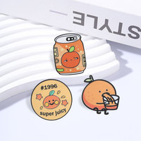 Broche amusante en alliage de zinc émaillé, motif canette de jus d'orange de dessin animé, accessoire de vêtement mignon
