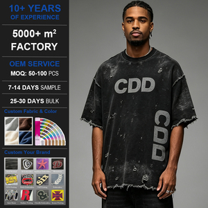 T-shirt Oversize da Uomo in Cotone 100% 400gsm, Collo Tondo, Lavorazione a Maglia, Effetto Lavaggio Acido, Logo Personalizzato Frontale, Stampa DTG, Bordi Grezzi - Product Image 1