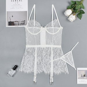 Chemise de nuit de mariée en maille bon marché avec <span class=keywords><strong>jarretière</strong></span>, nuisette sexy mini pour femme, lingerie babydoll en dentelle transparente - Product Image 4