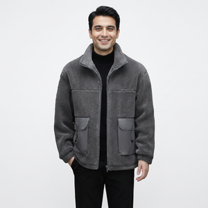 Veste d'hiver à ourlet réglable avec logo personnalisé, poches zippées tendance, veste en sherpa pour homme - Product Image 1