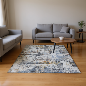 Tappeto Rettangolare Loom Luxe Collection Abstract 8x10 Avorio Blu, Anti-pelo, Resistente alle Macchie, per Soggiorno e Uso Domestico - Product Image 2