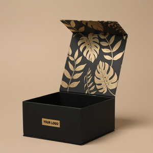 Custom Logo Magnet Folding Rigid Cardboard <b>Packaging</b> Box Recyclable Black Hard Paper Gift Box With Magnetic Lid - Product Image 1