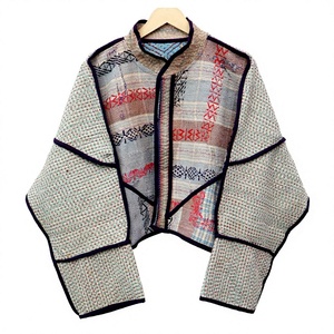 Women's 100% Cotton Kantha <b>Jacket</b> with Vintage Patchwork Eco-Friendly & Breathable <b>Mandarin</b> <b>Collar</b> All Seasons - Product Image 1
