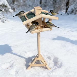 Wooden <b>Standing</b> <b>Bird</b> Feeder Natural Wood Color Outdoor <b>Bird</b> Feeding Station For Backyard Birding - Product Image 1