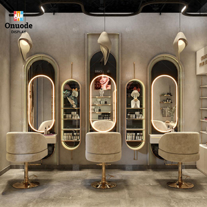 Miroirs de salon LED arqués de luxe et stations de coiffure à base dorée - Solution complète de rénovation pour salons haut de gamme - Product Image 3