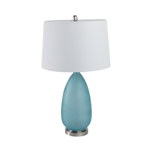 Lampada da Tavolo a Goccia Smerigliata con Base in Vetro Blu e Paralume Bianco, Illuminazione Decorativa per Camera da Letto e Soggiorno - Product Image 2