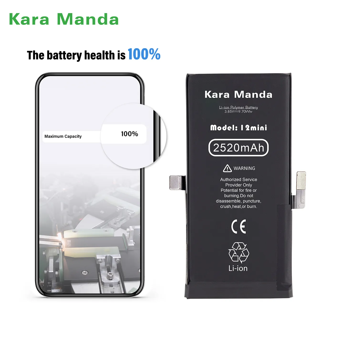 Kara moda baterai ponsel KM baru untuk iPhone 12 baterai Mini 100% baterai pengganti perbaikan Popup pemecah Kesehatan