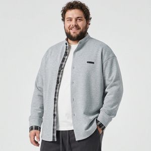 Giacca in Maglia Oversize per Uomini di Taglia Grande, Camicia Giacca in Cotone Elasticizzato Traspirante e Morbido, con Bottoni, Taglie fino a 6XL 7XL 8XL 9XL 10XL - Product Image 1