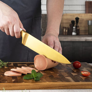 Household Cooking Cutlery <b>Set</b> Titanium Gold Coating Stainless Steel Kitchen <b>Knife</b> <b>Set</b> with Wood‑Spliced Acrylic <b>Knife</b> Block - Product Image 3