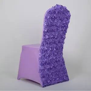 Alta calidad personalizada 240gsm banquete de boda evento púrpura elástico Rosa patrón spandex silla cubierta