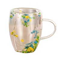 Verres à double paroi en borosilicate de haute qualité, best-seller, avec décoration florale intérieure séchée