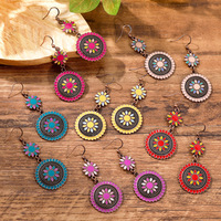 Boucles d'oreilles pendantes bohèmes faites à la main, colorées, à fleurs, style vintage, pour femmes