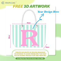Sac de rangement pliable personnalisé à rayures de dessin animé, sac en coton transparent avec poignée, accessoires