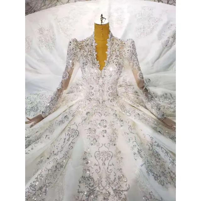 Vestido de novia de princesa con bordado de encaje y lentejuelas, traje de baile