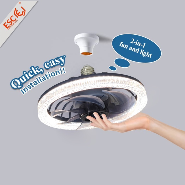 ESC LIGHTING Led Ceiling Fan Light 12 Inches E27 Socket Lamp with Ceiling Fan for Living Room Bedroom