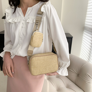 Large sangle femmes à la mode été tissé sacs à <span class=keywords><strong>main</strong></span> femme petits sacs à bandoulière ensembles avec portefeuille Mini <span class=keywords><strong>sac</strong></span> à bandoulière décontracté - Product Image 2