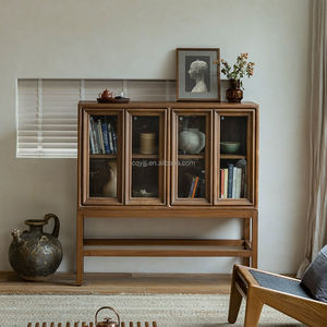 High-End Eco-Friendly <b>Solid</b> <b>Wood</b> <b>Bookcase</b> with Glass Door for Home Villa Home Bar & Hotel Living Room Kitchen Cabinet Storage - Product Image 5