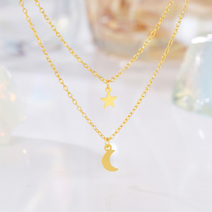 Collar CANNER de Plata 925, Estilo Lujoso y Ligero, Doble Capa, Doble Corazón, Estrella, Luna Creciente, Cadena Doble Multicapa para Mujeres y Niñas - Product Image 2