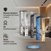 Colonne de douche moderne en acier inoxydable à 6 fonctions avec jets de massage corporel, effet pluie et cascade, douchette à main et bec de baignoire pour salle de bain d'hôtel