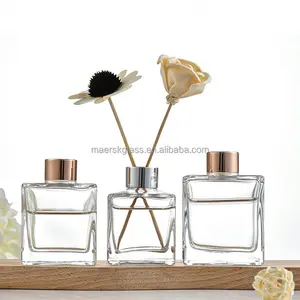 Wholesale 50ml 100ml 200ml Clear Square Aromatherapy Glass Jar Aroma Oil Reed Diffuser Glass Bottle