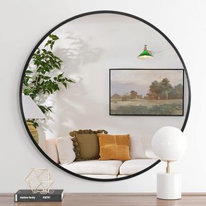 Specchio rotondo da parete con cornice in metallo nero da 32 pollici per decorazione murale - Product Image 1