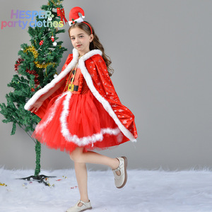 HESPER 2026 New <b>Design</b> Child Girls Cape Costume Set Santa Claus Red Clothing Holiday Christmas Tutu Dress With Headband - Product Image 1