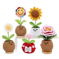Ornement décoratif d'intérieur transfrontalier, poupée joyeuse à énergie positive de 7 cm, faite main au crochet, plante artificielle au crochet mignonne