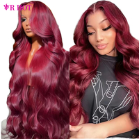 Perruques Lace Front 13x6 en cheveux naturels birmans bouclés, couleur 99j BUG, avec cuticules alignées, en cheveux humains cambodgiens, vente en gros, perruque Body Wave