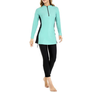 Traje de Baño Musulmán Modesto de Nueva Colección OEM, Traje de Baño Deportivo de Manga Larga para Mujer, Burkini Islámico de Corte Alto, Estampado de 1 Pieza - Product Image 3