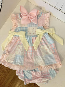 Vestido infantil personalizado GSD3886 con estampado de lazos rosas para niña, vestido de manga corta para bebé, venta al por mayor. - Product Image 2