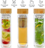 Tumbler Kaca Tutup Bambu Kustom Botol Air Kaca Borosilikat Dinding Ganda dengan Infuser Teh