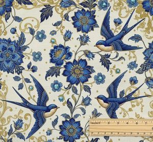 Tissu d'ameublement imprimé floral élégant au mètre, tissu décoratif botanique inspiré des oiseaux pour canapé et chaise - Product Image 4