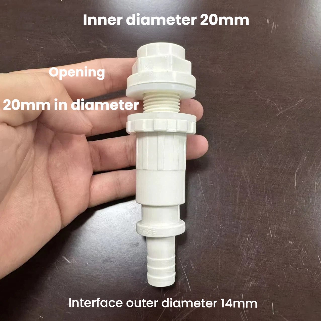 เส้นผ่านศูนย์กลางรูสีขาว 20 มม. เส้นผ่านศูนย์กลางภายนอกของบาร์บ 14 มม.
