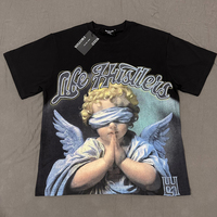Camiseta de Alta Calidad con Estampado de Ángel y Logotipo Termotransferido, Ropa Urbana Hip Hop, Camiseta Mixta con Estampado de Emociones para Hombre, Venta al por Mayor