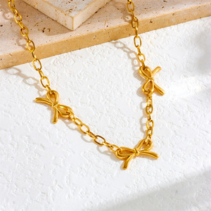 Gold Plated Stainless Steel Bowknot Chain Necklace Fashion Minimalist Punk Retro Accessory Jewelry For Women N3209 - Product Image 2